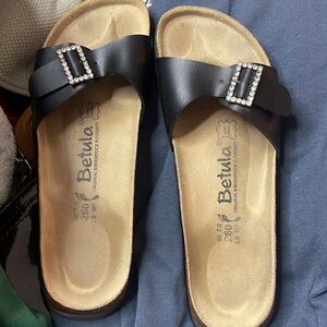 Be TYLA Original Birkenstock Fussbett Sz 40 See photos Black Rhinestones